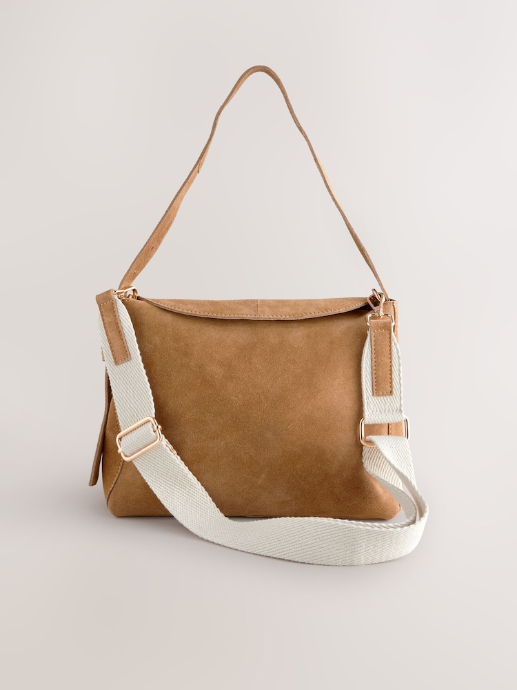 Tan Brown Leather Slouch Cross-Body Bag - Image 9 of 13