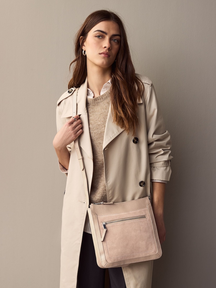 Mink/Pink Leather Pocket Messenger Bag - Image 1 of 10 Mink/Pink Leather Pocket Messenger Bag - Image 1 of 10