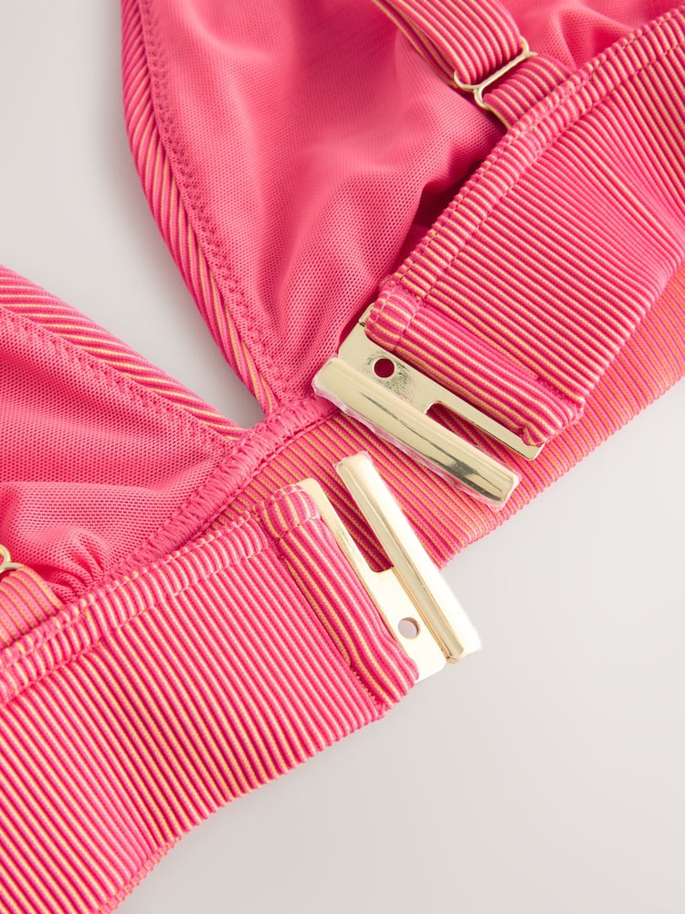 Orange/Pink DD+ Rib Plunge Bikini Top - Image 9 of 9