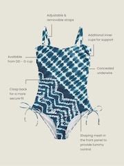 Navy Tie Dye Print DD+ Bandeau Tummy Control Swimsuit - Image 4 of 11