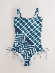 Navy Tie Dye Print DD+ Bandeau Tummy Control Swimsuit - Image 8 of 11