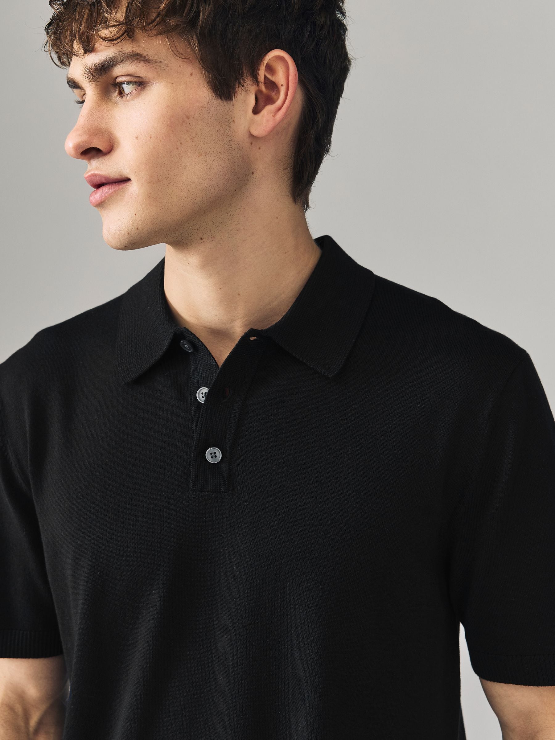 Buy Black Regular Fit Cotton Rich Short Sleeve Knit Polo Shirt