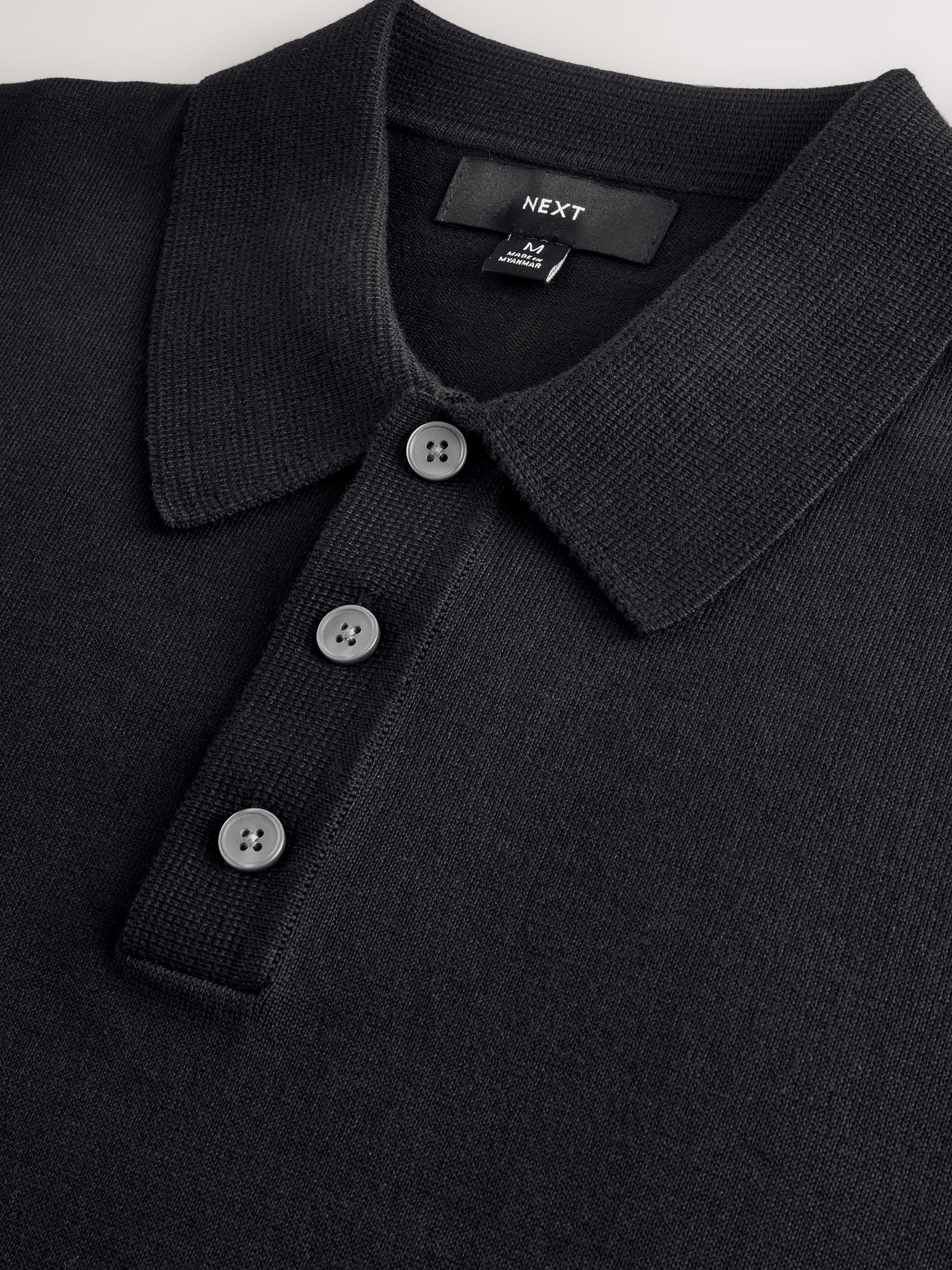 Buy Black Regular Fit Cotton Rich Short Sleeve Knit Polo Shirt