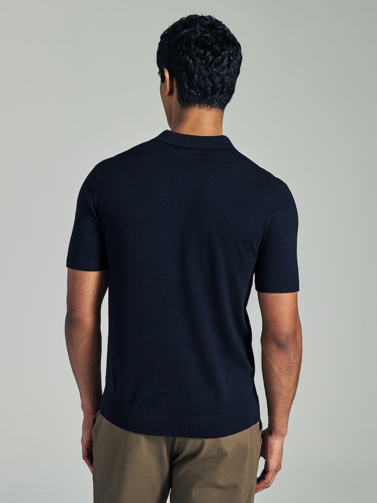 Navy Blue Regular Fit Cotton Rich Short Sleeve Knit Polo Shirt - Image 2 of 7 Navy Blue Regular Fit Cotton Rich Short Sleeve Knit Polo Shirt - Image 2 of 7