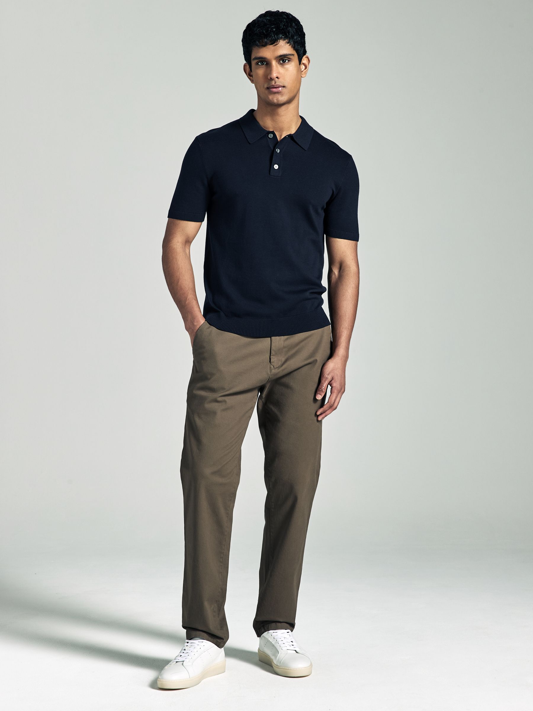 トップス REGULAR-FIT KNITTED POLO SHIRT NAVY XL Buy Navy Blue/Neutral Regular Fit Knitted Long Sleeve Polo Shirts