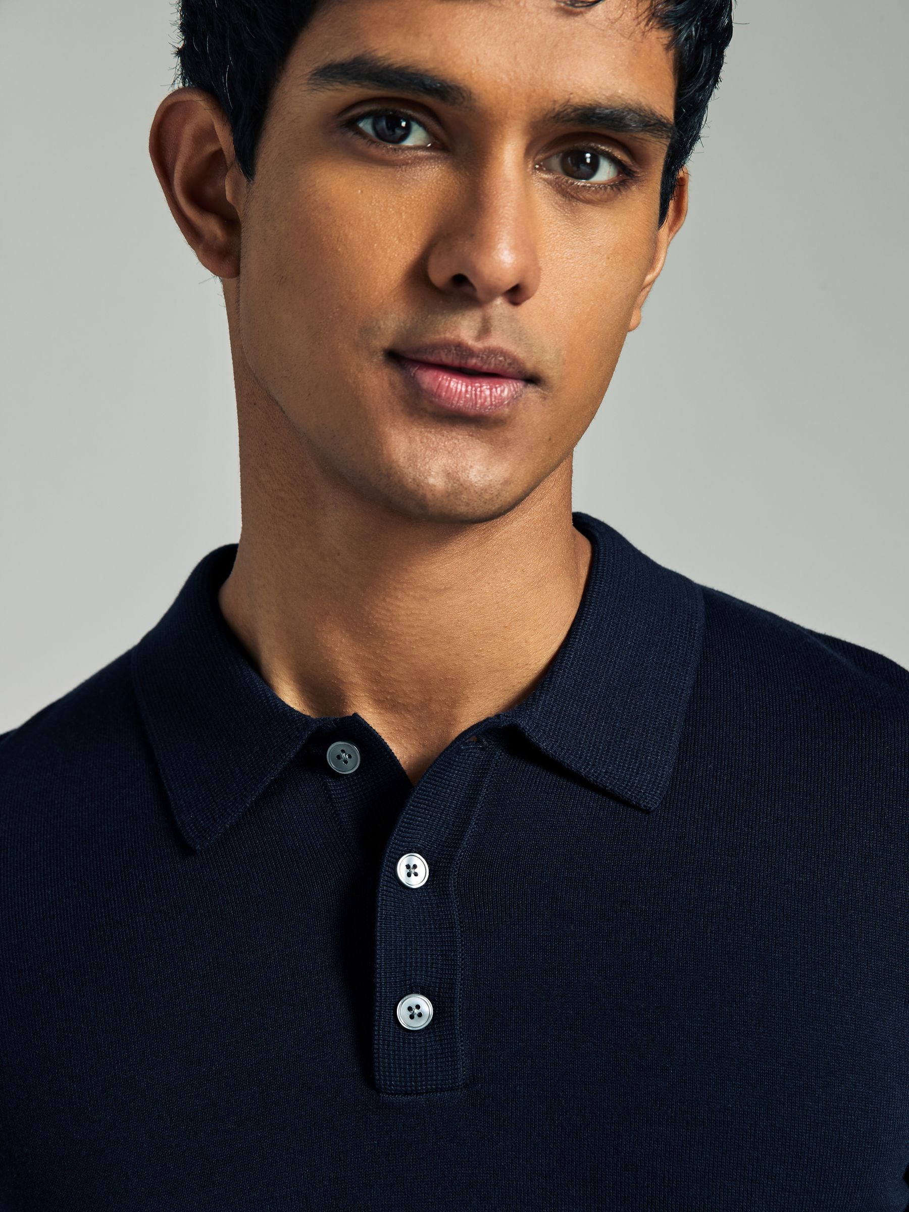 Buy Navy Blue Regular Fit Cotton Rich Short Sleeve Knit Polo Shirt