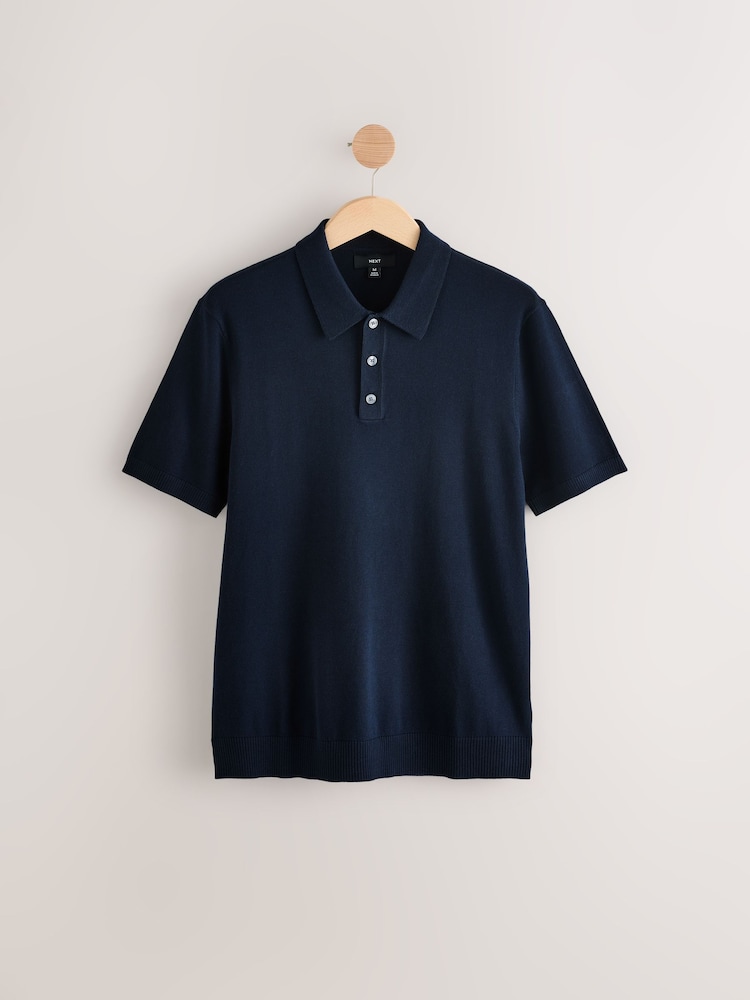 Donkerblauw - Normale Pasvorm - Cotton Rich Short Sleeve Knit Polo Shirt - Image 5 of 7