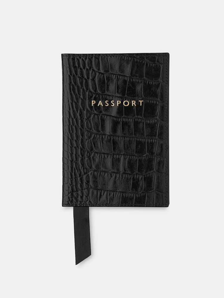 Whistles Shiny Croc Passport Black Holder - Image 1 of 3 Whistles Shiny Croc Passport Black Holder - Image 1 of 3