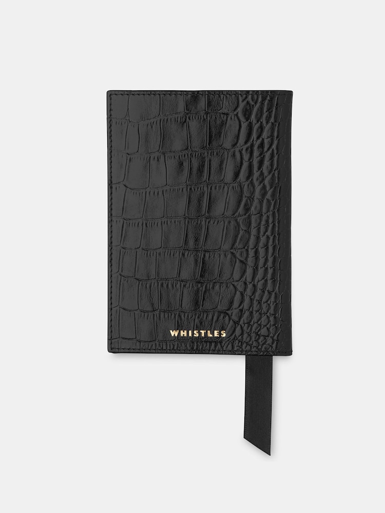 Whistles Shiny Croc Passport Black Holder - Image 2 of 3 Whistles Shiny Croc Passport Black Holder - Image 2 of 3
