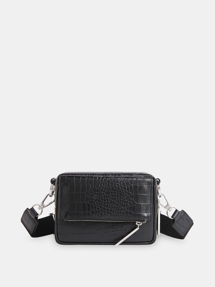 Whistles Bibi Croc Cross-Body Black Bag - Image 2 of 6