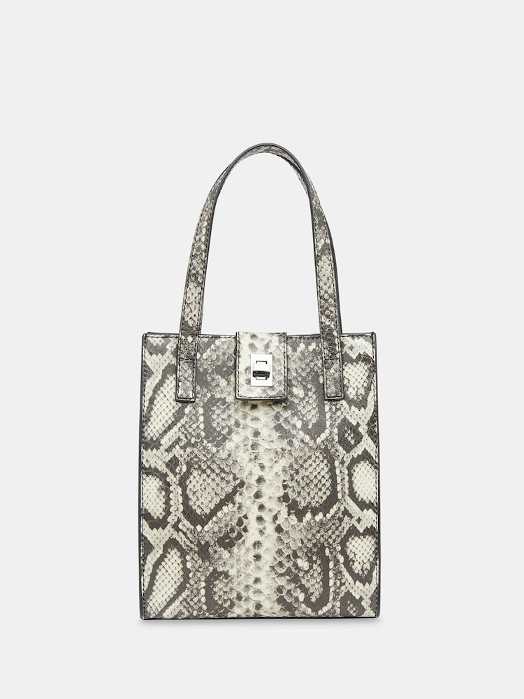 Whistles Grey Eben Snake Turn Lock Mini Tote Bag - Image 1 of 5