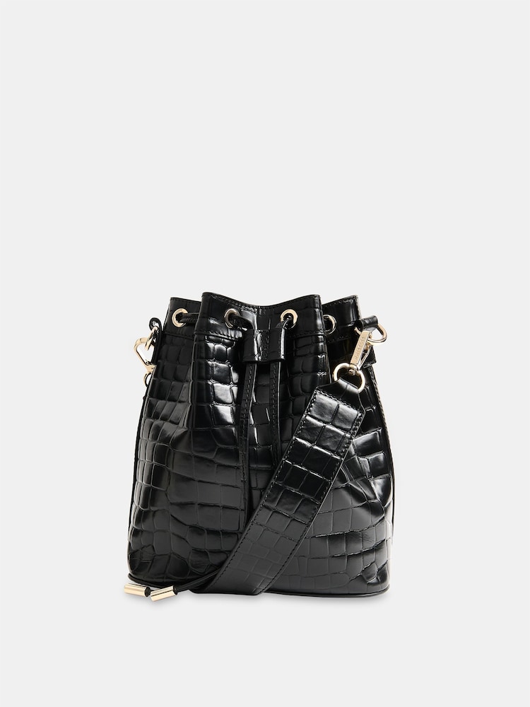 Whistles Giulia Croc Bucket Black Bag - Image 1 of 5