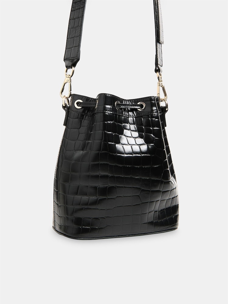 Whistles Giulia Croc Bucket Black Bag - Image 2 of 5