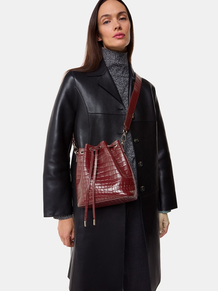 Whistles Red Giulia Croc Bucket Bag - Image 2 of 6