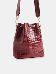 Whistles Red Giulia Croc Bucket Bag - Image 4 of 6