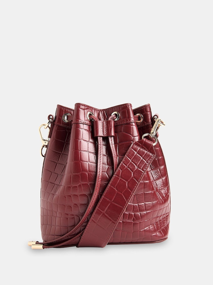 Whistles Red Giulia Croc Bucket Bag - Image 6 of 6