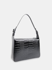 Whistles Erica Croc Shoulder Black Bag - Image 2 of 5