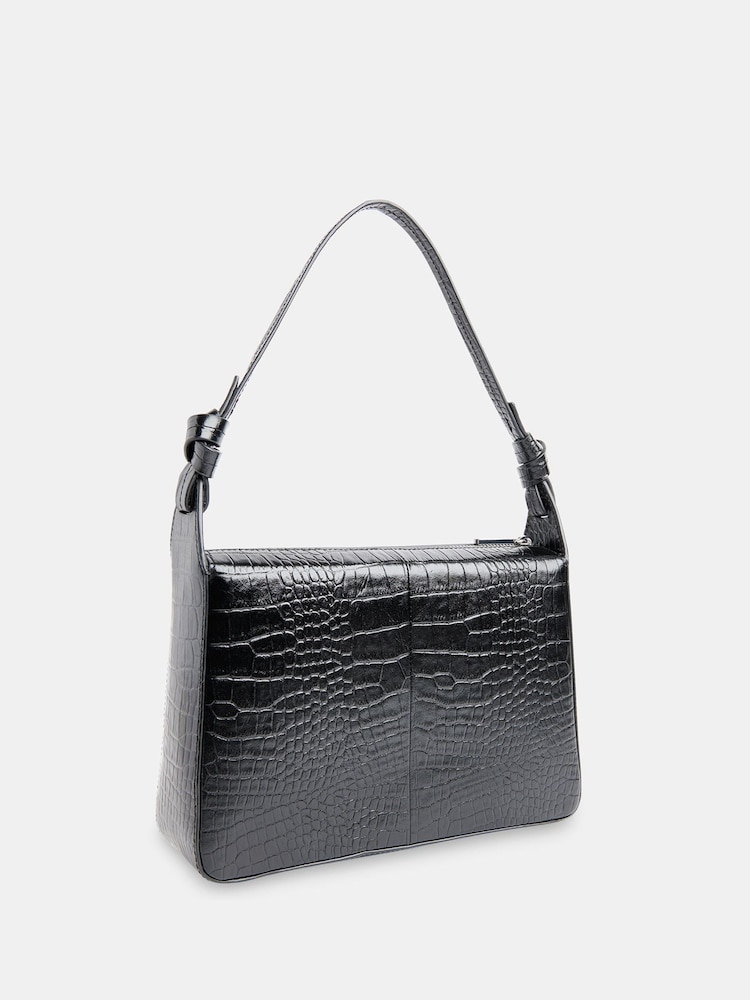 Whistles Erica Croc Shoulder Black Bag - Image 2 of 5