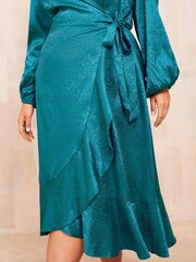 Friends Like These Langärmeliges Satin-Midi-Kleid mit Rüschen - Bild 4 von 4