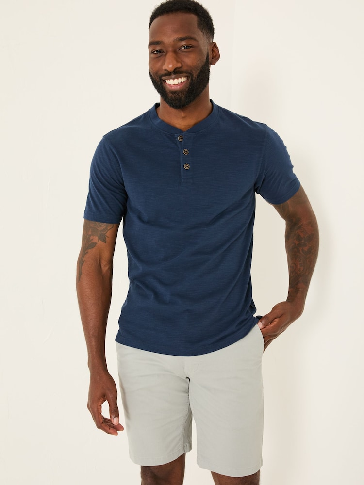Navy - FatFace Slub Henley T-Shirt - Image 1 of 5 Navy - FatFace Slub Henley T-Shirt - Image 1 of 5