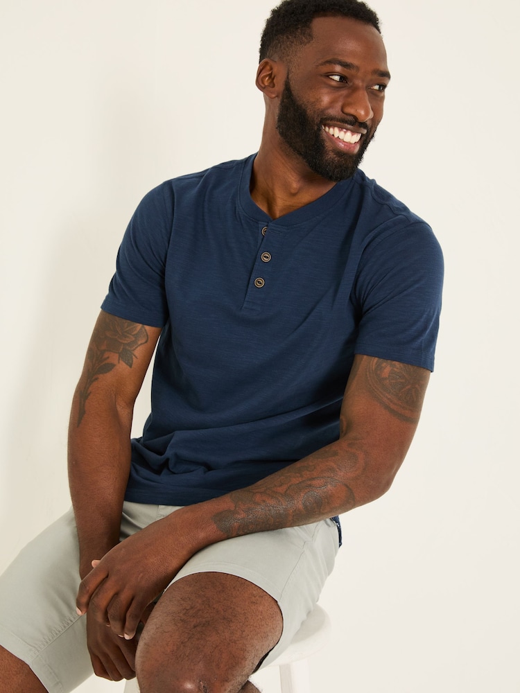 FatFace Woodside Navy Slub Henley T-Shirt - Image 3 of 5