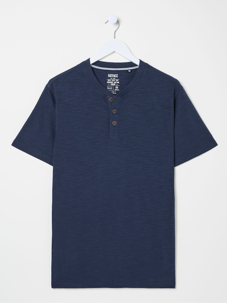 Navy - FatFace Slub Henley T-Shirt - Image 5 of 5 Navy - FatFace Slub Henley T-Shirt - Image 5 of 5