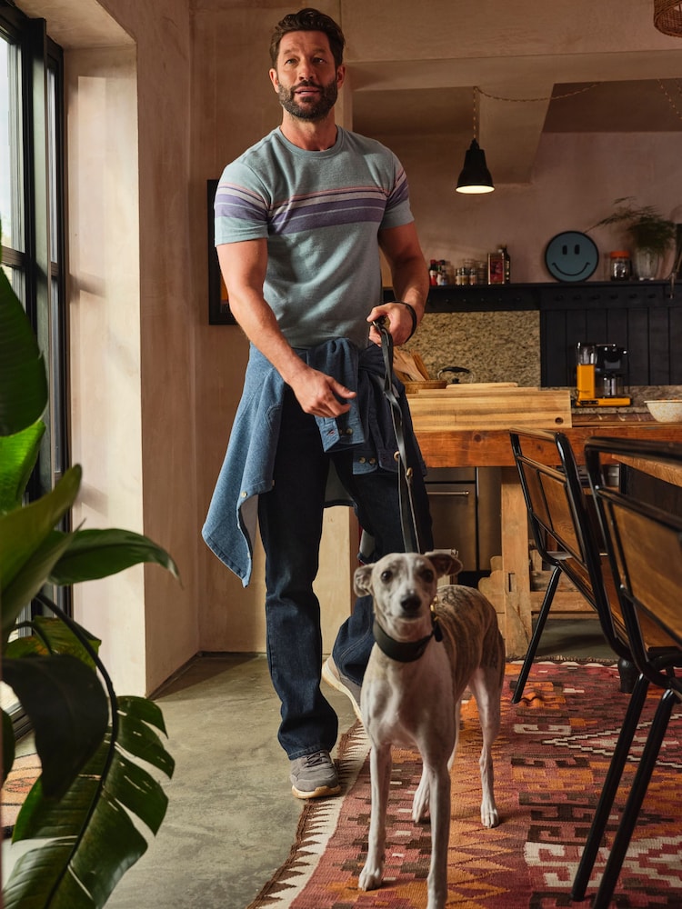 Light Blue Jacquard Chest Stripe T Shirt - Image 6 of 6 Light Blue Jacquard Chest Stripe T Shirt - Image 6 of 6