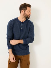 FatFace Indigo Blue 100% Cotton Ower Henley T-Shirt - Image 1 of 8