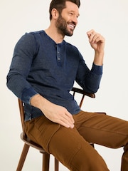 FatFace Indigo Blue 100% Cotton Ower Henley T-Shirt - Image 4 of 8
