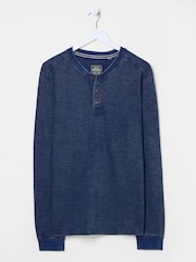 FatFace Indigo Blue 100% Cotton Ower Henley T-Shirt - Image 7 of 8
