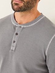 FatFace Grey Long Sleeve Waffle Henley T-Shirt - Image 3 of 7