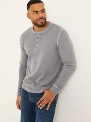 FatFace Grey Long Sleeve Waffle Henley T-Shirt - Image 4 of 7