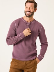 FatFace Purple Long Sleeve Waffle Henley T-Shirt - Image 1 of 5