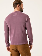 FatFace Purple Long Sleeve Waffle Henley T-Shirt - Image 2 of 5