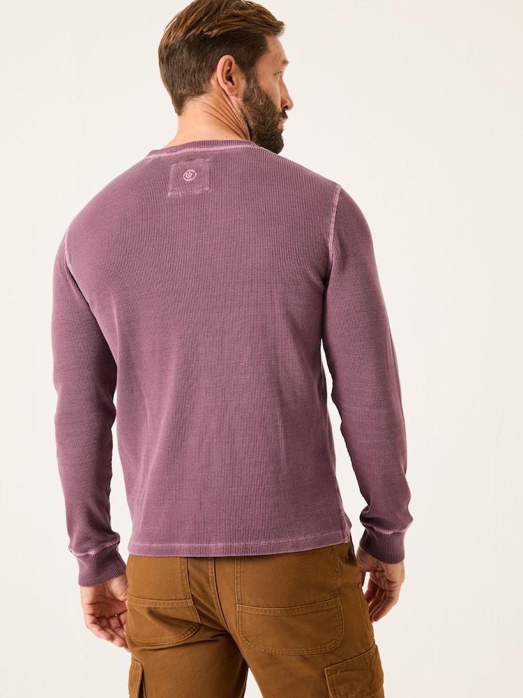 FatFace Purple Long Sleeve Waffle Henley T-Shirt - Image 2 of 5