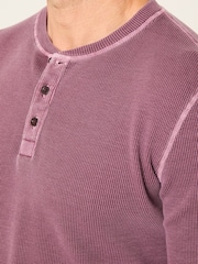 FatFace Purple Long Sleeve Waffle Henley T-Shirt - Image 3 of 5