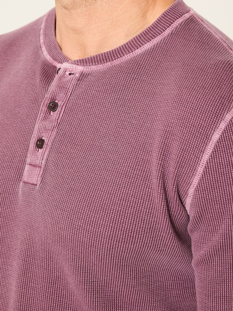 FatFace Purple Long Sleeve Waffle Henley T-Shirt - Image 3 of 5