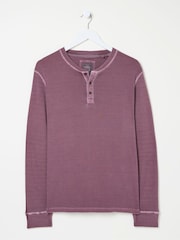 FatFace Purple Long Sleeve Waffle Henley T-Shirt - Image 4 of 5