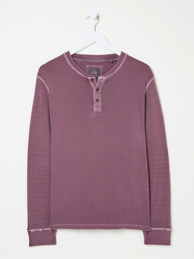 FatFace Purple Long Sleeve Waffle Henley T-Shirt - Image 4 of 5