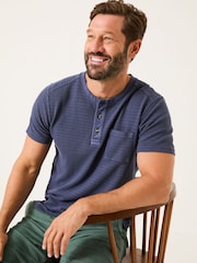 FatFace French Navy Overdye Stripe Henley Tshirt - Image 3 of 5