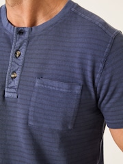 FatFace French Navy Overdye Stripe Henley Tshirt - Image 4 of 5