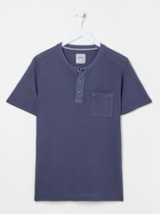 FatFace French Navy Overdye Stripe Henley Tshirt - Image 5 of 5