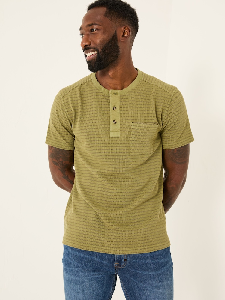 FatFace Overdye Stripe Henley Tshirt - Image 1 of 5