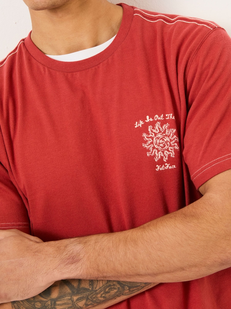 FatFace Vintage Red Beach 100% Cotton Short Sleeve Graphic T-Shirt - Image 4 of 7