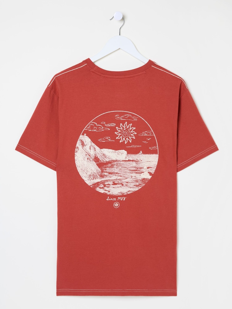 FatFace Vintage Red Beach 100% Cotton Short Sleeve Graphic T-Shirt - Image 6 of 7