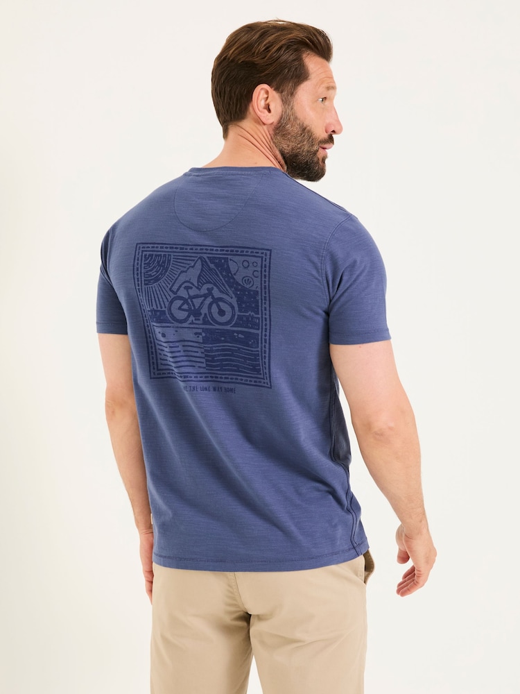 FatFace French Navy Bike Long Way Graphic Tshirt - Image 1 of 6