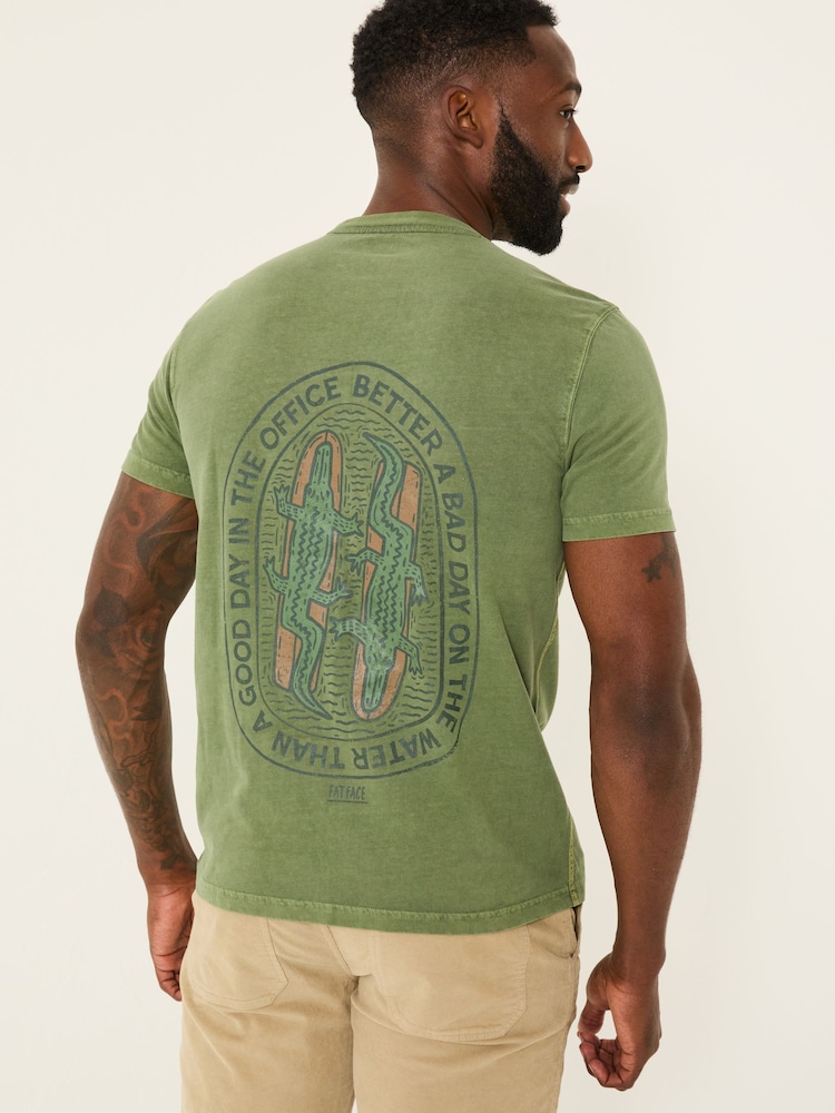 FatFace Green Surfing Crocodile 100% Cotton Short Sleeve Graphic T-Shirt - Image 2 of 6