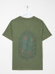 FatFace Green Surfing Crocodile 100% Cotton Short Sleeve Graphic T-Shirt - Image 6 of 6