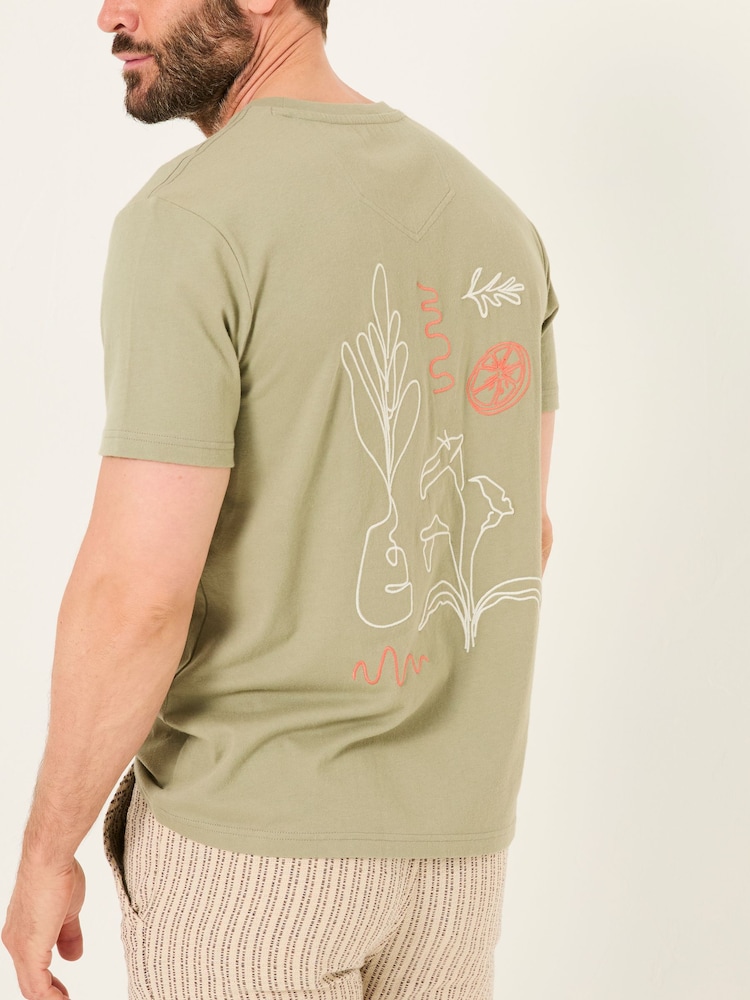 FatFace Light Green Embroidered Abstract Plants 100% Cotton T-Shirt - Image 2 of 6 FatFace Light Green Embroidered Abstract Plants 100% Cotton T-Shirt - Image 2 of 6