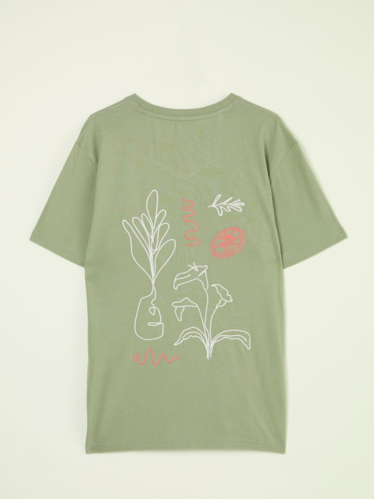 FatFace Light Green Embroidered Abstract Plants 100% Cotton T-Shirt - Image 6 of 6 FatFace Light Green Embroidered Abstract Plants 100% Cotton T-Shirt - Image 6 of 6